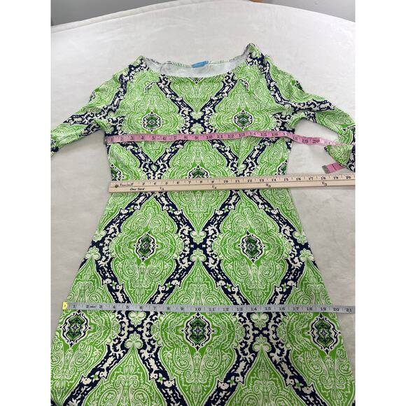 J. McLaughlin Green Blue Damask Boatneck Catalina Cloth Sheath Mari Dress Small - Picture 7 of 8